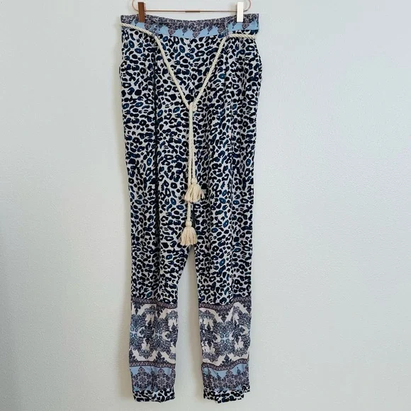 Ollari Anthropologie Leopard Print Tassel Lightweight Boho Tapered Pants - Picture 6 of 10